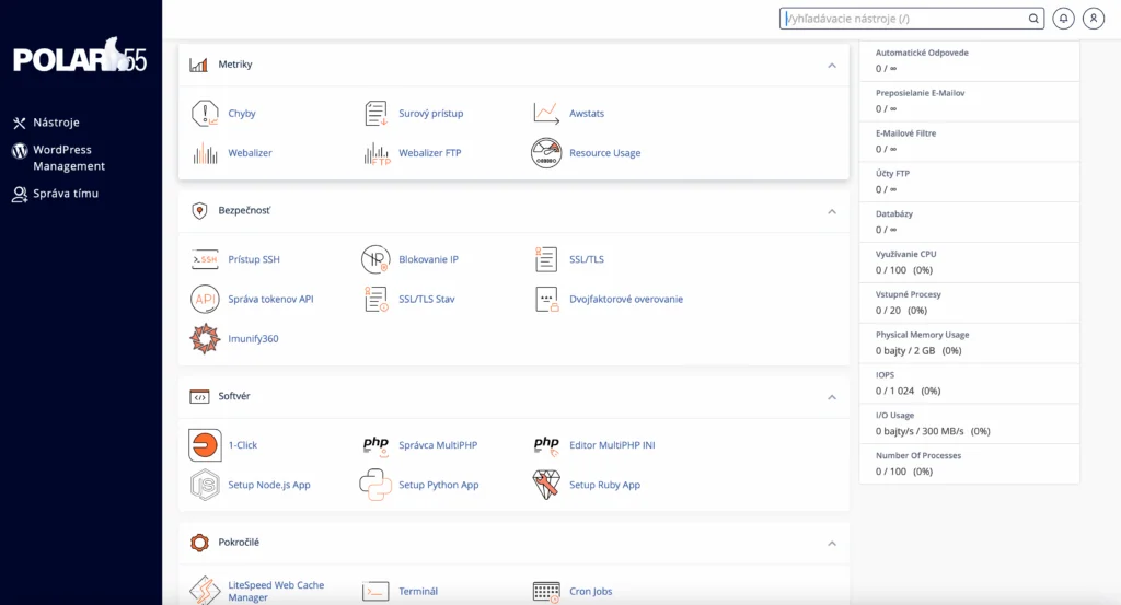 Cpanel Rozhranie