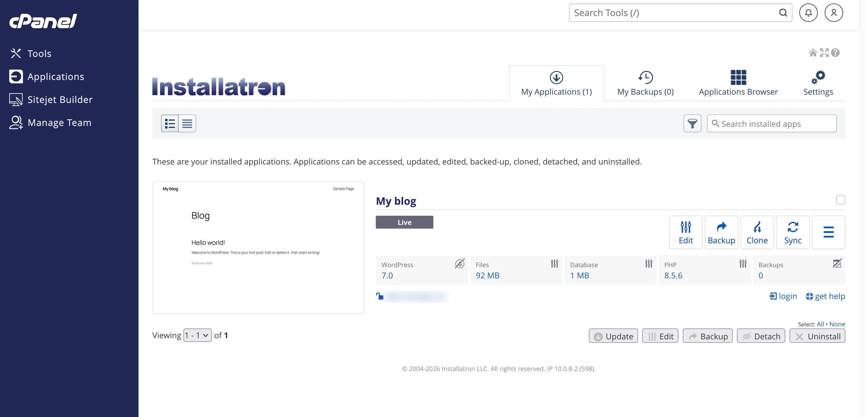 Instalace WordPressu přes Installatron