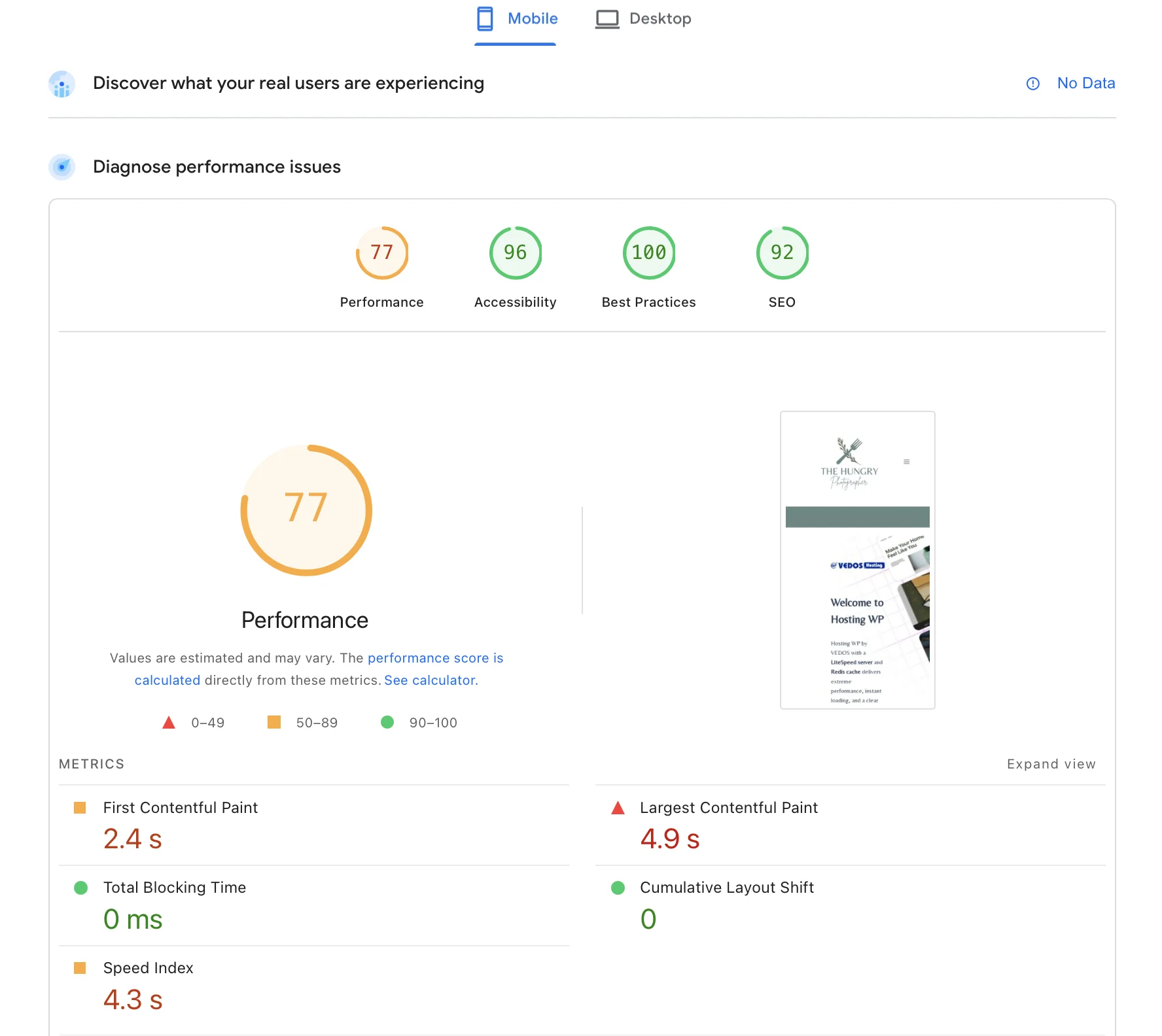 PageSpeed Insight mobil - blog