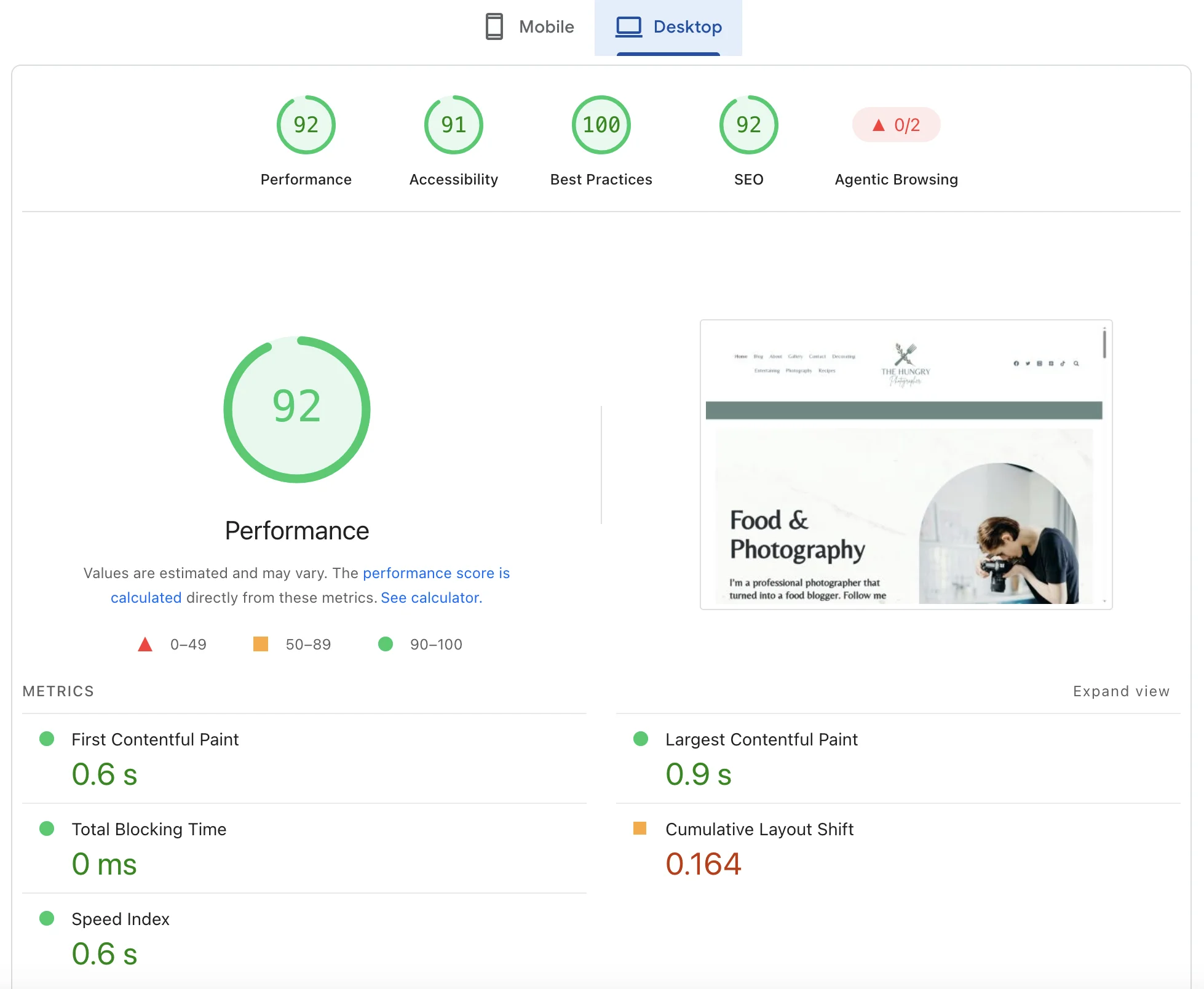 PageSpeed Insights – WooCommerce s Redisem, desktop 92