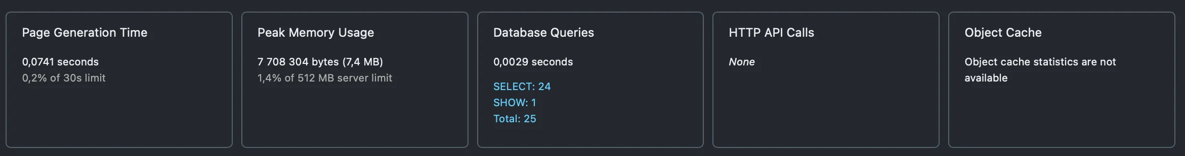 WP Query Monitor - čistá instalace