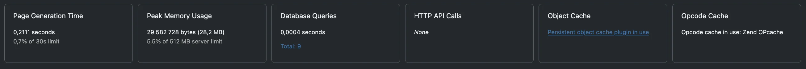Query Monitor — WooCommerce tuned: 9 DB queries, Redis object cache in use