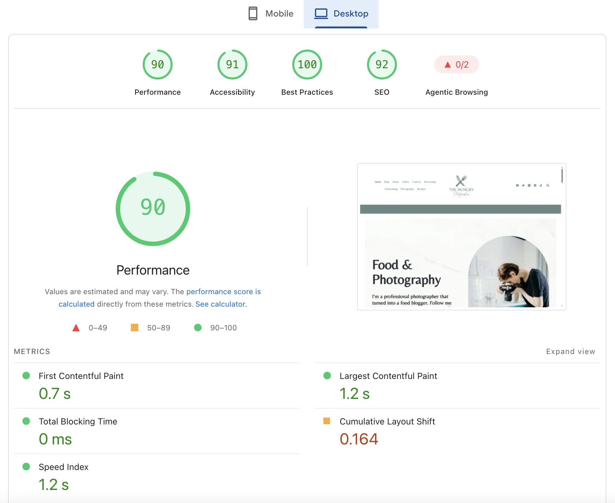 PageSpeed Insights — WooCommerce, desktop 90