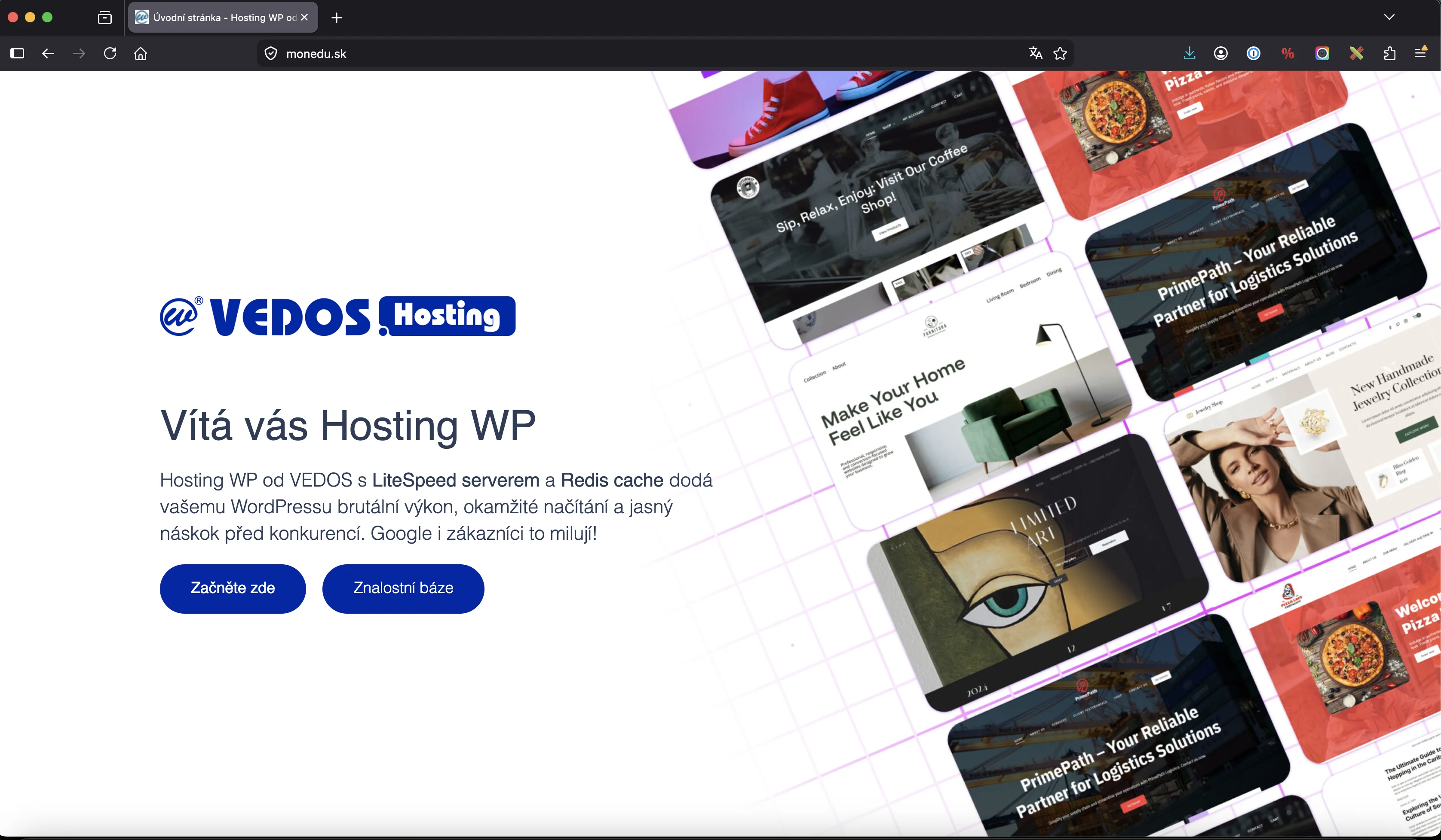Vedos WP landing page po aktivaci
