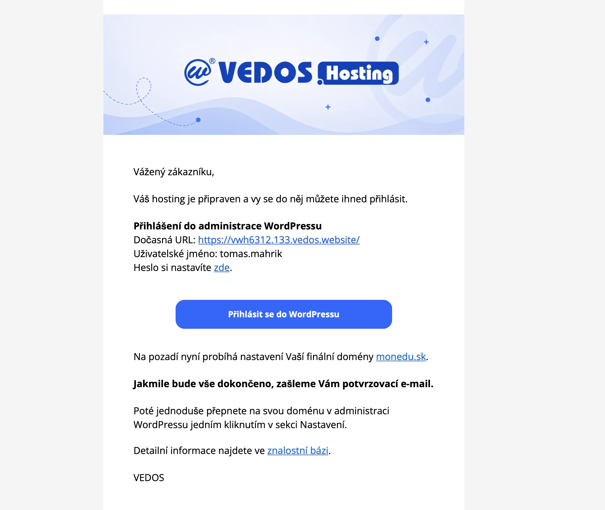 Vedos WP email po objednávce