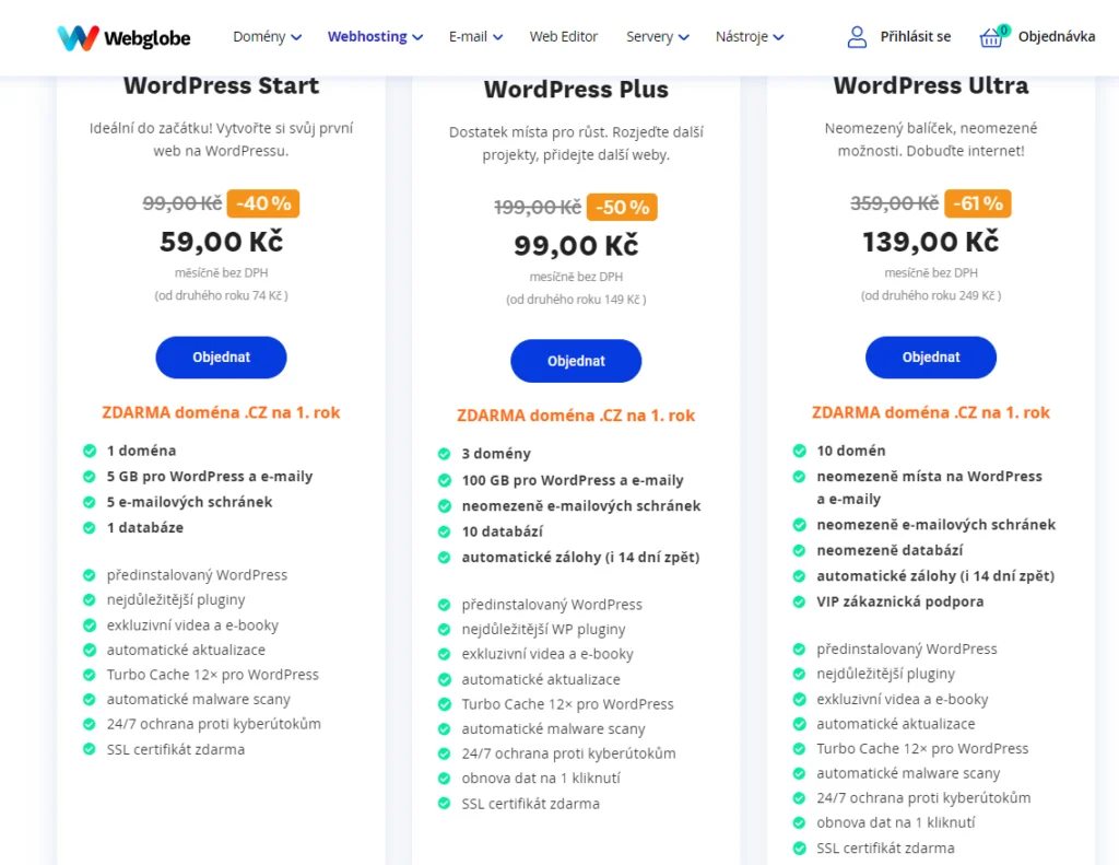 1 Webglobe Tarify Hostingu
