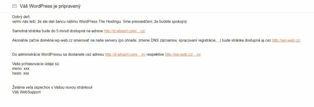 E-mail s instrukcemi pro přihlášení.