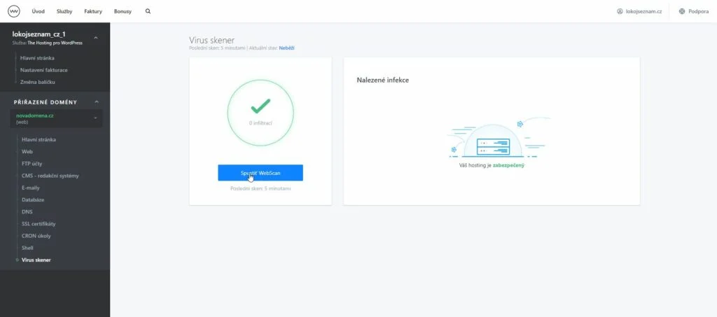 Ukázka Websupport Virus skener.