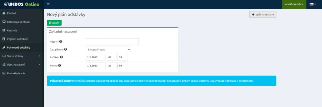 Wedos Online Plánované odseky